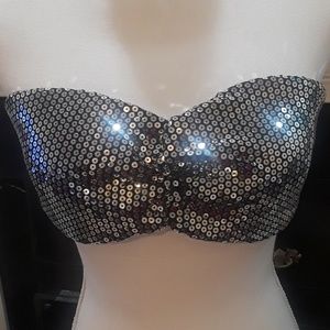 Silver sparkling strapless bra top